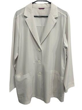 Purple Label XL Beige Unlined Button Front Patch Pocket Lab Coat Costume Doctor